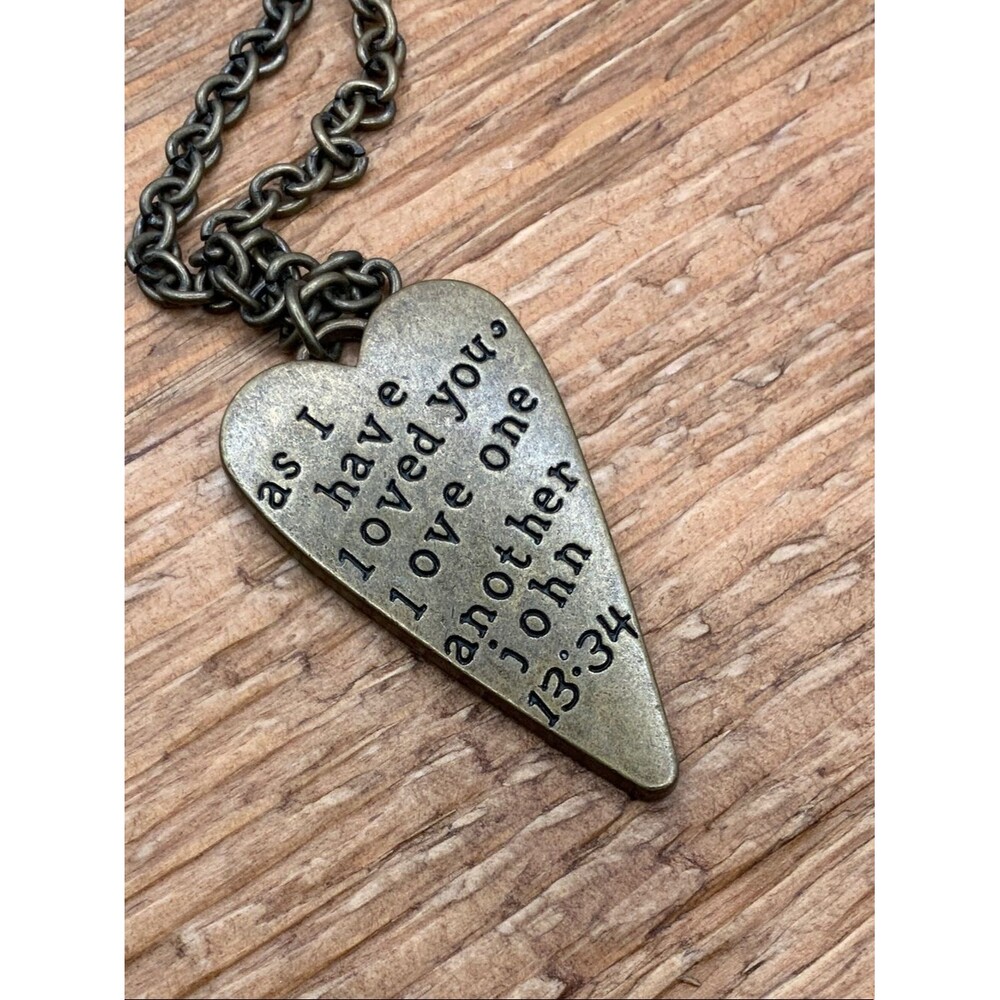 Plunder Design Engraved Scripture Antique Brass Heart Pendant Necklace